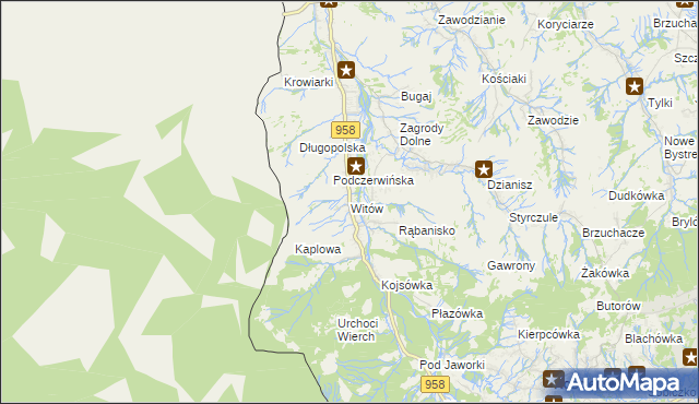 mapa Witów gmina Kościelisko, Witów gmina Kościelisko na mapie Targeo