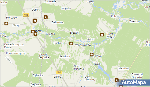 mapa Władysławów gmina Miedźno, Władysławów gmina Miedźno na mapie Targeo