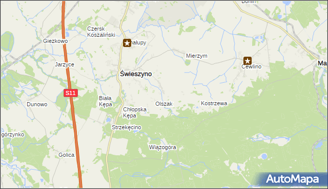 mapa Włoki gmina Świeszyno, Włoki gmina Świeszyno na mapie Targeo