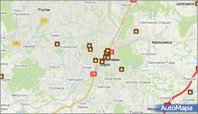mapa Wodzisławia Śląskiego, Wodzisław Śląski na mapie Targeo