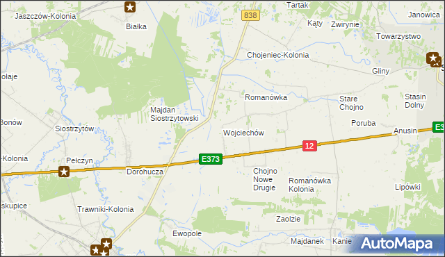 mapa Wojciechów gmina Siedliszcze, Wojciechów gmina Siedliszcze na mapie Targeo