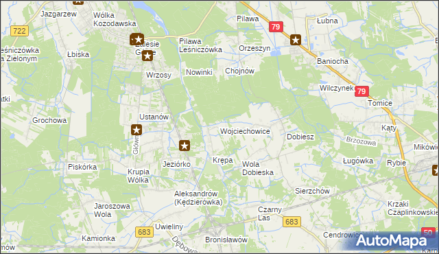 mapa Wojciechowice gmina Góra Kalwaria, Wojciechowice gmina Góra Kalwaria na mapie Targeo