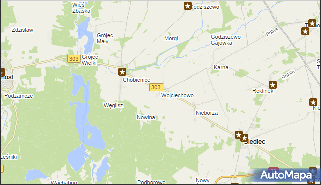 mapa Wojciechowo gmina Siedlec, Wojciechowo gmina Siedlec na mapie Targeo