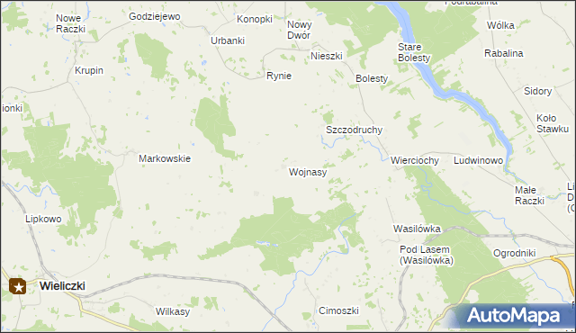mapa Wojnasy gmina Wieliczki, Wojnasy gmina Wieliczki na mapie Targeo