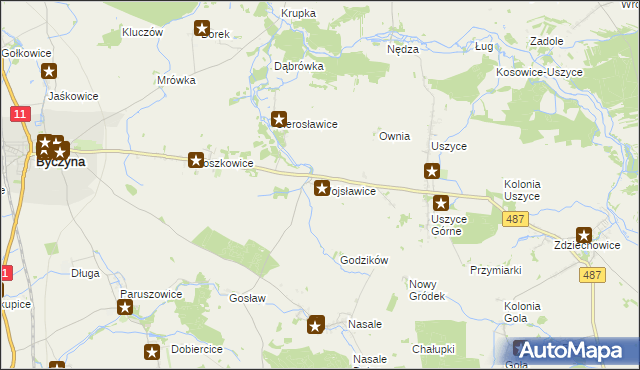 mapa Wojsławice gmina Byczyna, Wojsławice gmina Byczyna na mapie Targeo