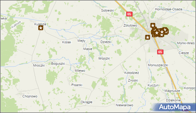 mapa Wojszki gmina Mońki, Wojszki gmina Mońki na mapie Targeo