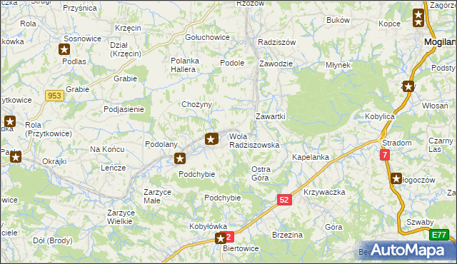 mapa Wola Radziszowska, Wola Radziszowska na mapie Targeo