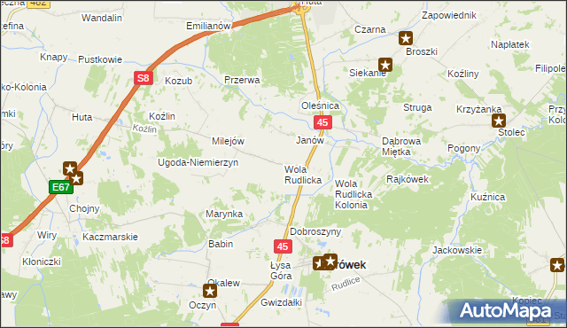 mapa Wola Rudlicka, Wola Rudlicka na mapie Targeo