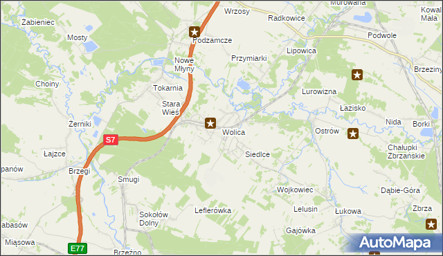 mapa Wolica gmina Chęciny, Wolica gmina Chęciny na mapie Targeo