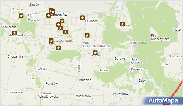 mapa Wolica gmina Kleszczów, Wolica gmina Kleszczów na mapie Targeo