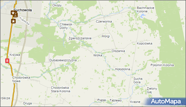 mapa Wólka gmina Suchowola, Wólka gmina Suchowola na mapie Targeo