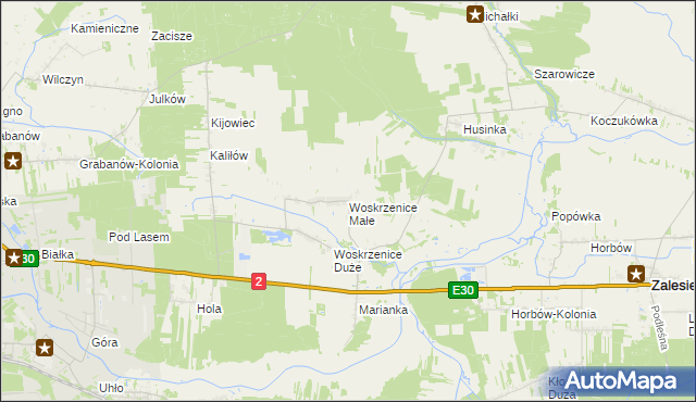 mapa Woskrzenice Małe, Woskrzenice Małe na mapie Targeo