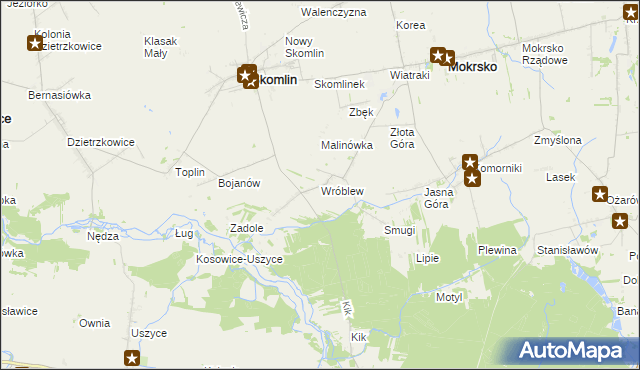 mapa Wróblew gmina Skomlin, Wróblew gmina Skomlin na mapie Targeo