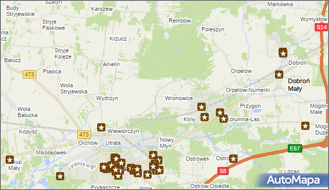 mapa Wronowice gmina Łask, Wronowice gmina Łask na mapie Targeo