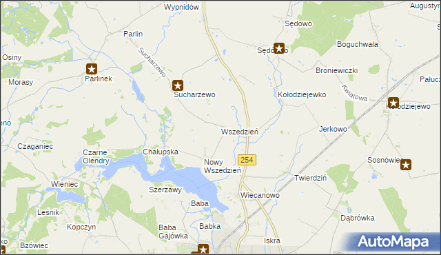 mapa Wszedzień gmina Mogilno, Wszedzień gmina Mogilno na mapie Targeo