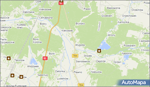 mapa Wygoda gmina Gidle, Wygoda gmina Gidle na mapie Targeo