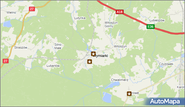 mapa Wymiarki powiat żagański, Wymiarki powiat żagański na mapie Targeo
