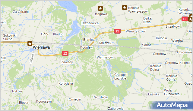 mapa Wymysłów gmina Wolanów, Wymysłów gmina Wolanów na mapie Targeo