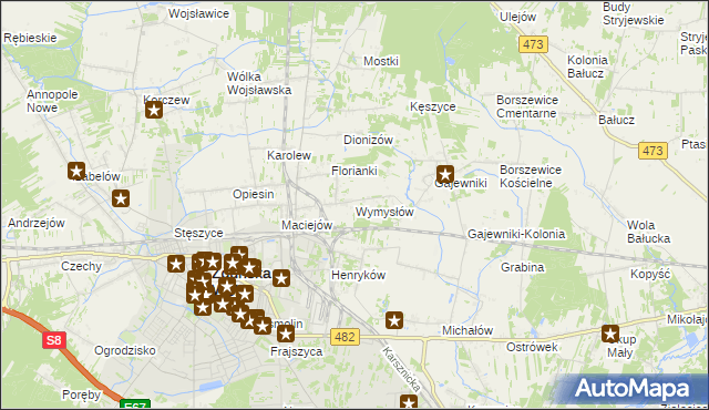 mapa Wymysłów gmina Zduńska Wola, Wymysłów gmina Zduńska Wola na mapie Targeo