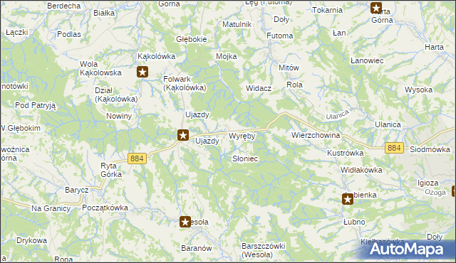 mapa Wyręby gmina Dynów, Wyręby gmina Dynów na mapie Targeo