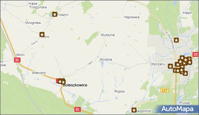 mapa Wysoka gmina Boleszkowice, Wysoka gmina Boleszkowice na mapie Targeo
