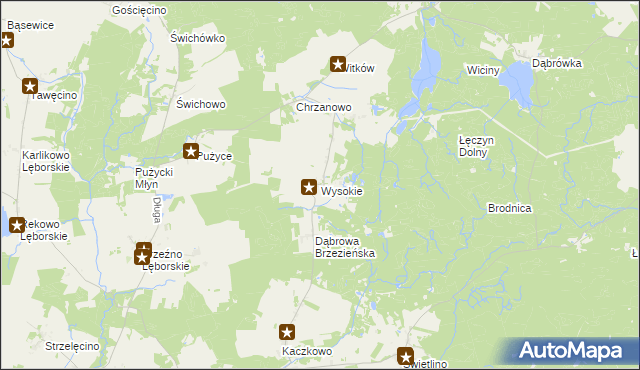 mapa Wysokie gmina Łęczyce, Wysokie gmina Łęczyce na mapie Targeo