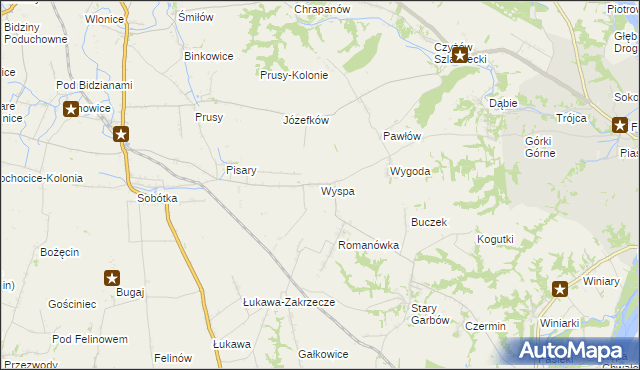mapa Wyspa gmina Zawichost, Wyspa gmina Zawichost na mapie Targeo