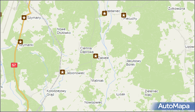 mapa Zabiele gmina Wielbark, Zabiele gmina Wielbark na mapie Targeo