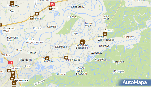 mapa Zabierzów Bocheński, Zabierzów Bocheński na mapie Targeo