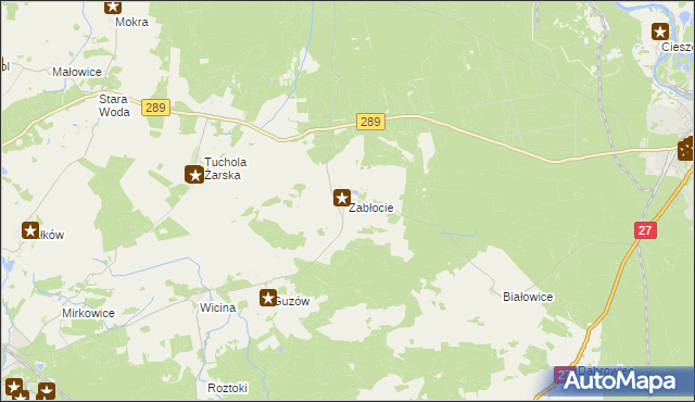 mapa Zabłocie gmina Jasień, Zabłocie gmina Jasień na mapie Targeo