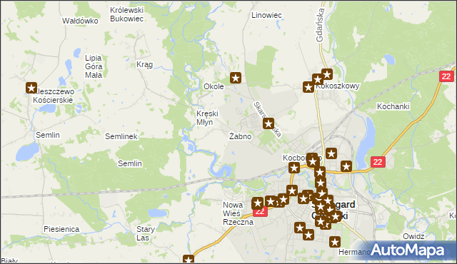 mapa Żabno gmina Starogard Gdański, Żabno gmina Starogard Gdański na mapie Targeo