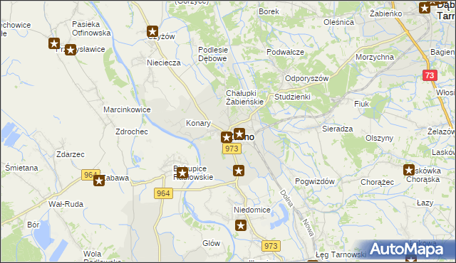 mapa Żabno powiat tarnowski, Żabno powiat tarnowski na mapie Targeo