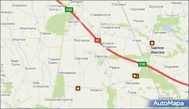 mapa Zaborów gmina Uniejów, Zaborów gmina Uniejów na mapie Targeo