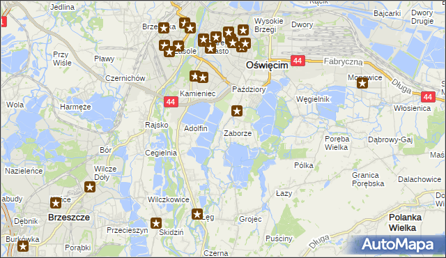 mapa Zaborze gmina Oświęcim, Zaborze gmina Oświęcim na mapie Targeo