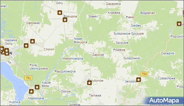 mapa Zaborze gmina Żarki, Zaborze gmina Żarki na mapie Targeo