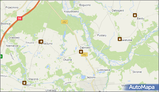 mapa Ząbrowo gmina Gościno, Ząbrowo gmina Gościno na mapie Targeo