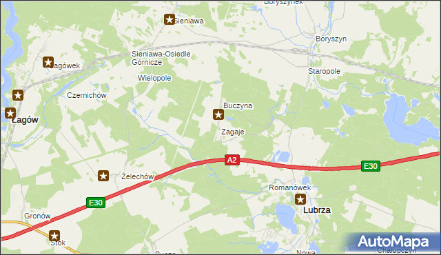 mapa Zagaje gmina Lubrza, Zagaje gmina Lubrza na mapie Targeo