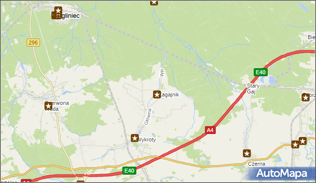 mapa Zagajnik gmina Nowogrodziec, Zagajnik gmina Nowogrodziec na mapie Targeo