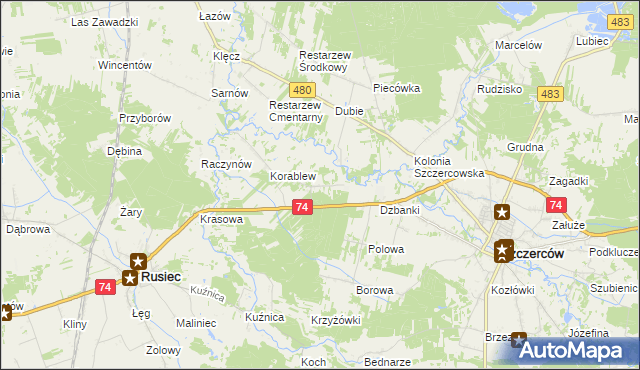 mapa Zagrodniki gmina Rusiec, Zagrodniki gmina Rusiec na mapie Targeo