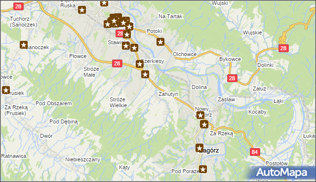 mapa Zahutyń, Zahutyń na mapie Targeo