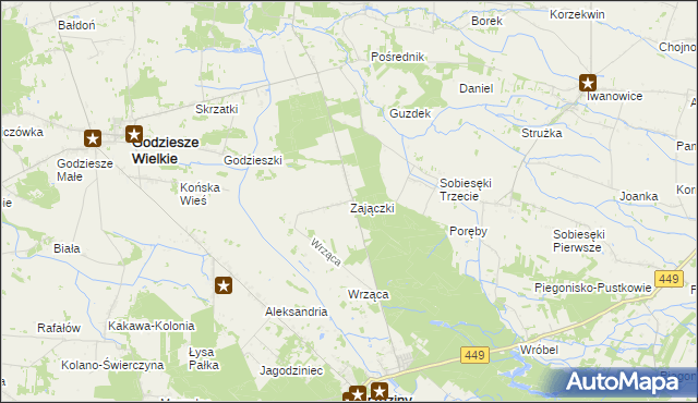 mapa Zajączki gmina Brzeziny, Zajączki gmina Brzeziny na mapie Targeo
