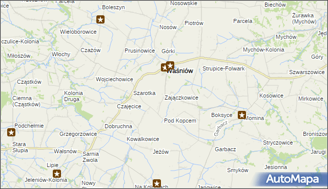 mapa Zajączkowice gmina Waśniów, Zajączkowice gmina Waśniów na mapie Targeo