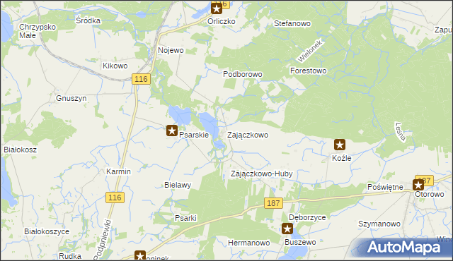 mapa Zajączkowo gmina Pniewy, Zajączkowo gmina Pniewy na mapie Targeo