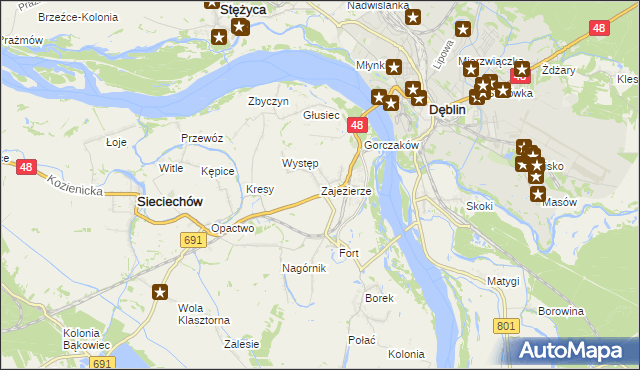 mapa Zajezierze gmina Sieciechów, Zajezierze gmina Sieciechów na mapie Targeo