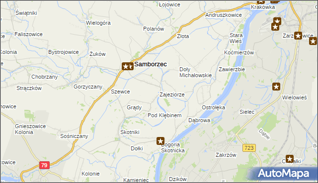 mapa Zajeziorze gmina Samborzec, Zajeziorze gmina Samborzec na mapie Targeo