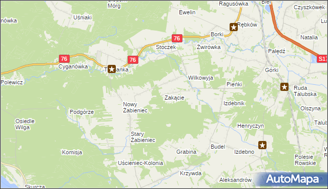 mapa Zakącie gmina Garwolin, Zakącie gmina Garwolin na mapie Targeo