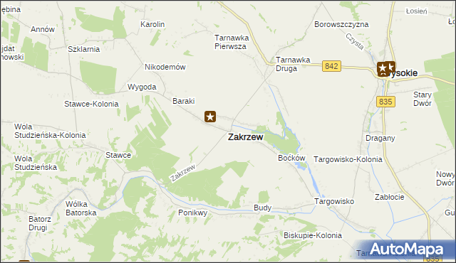 mapa Zakrzew powiat lubelski, Zakrzew powiat lubelski na mapie Targeo