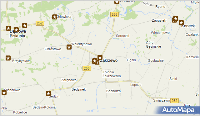 mapa Zakrzewo powiat aleksandrowski, Zakrzewo powiat aleksandrowski na mapie Targeo