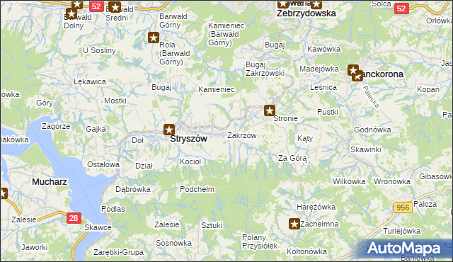 mapa Zakrzów gmina Stryszów, Zakrzów gmina Stryszów na mapie Targeo
