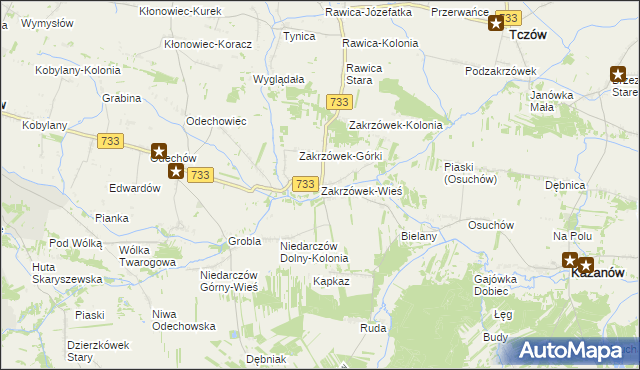 mapa Zakrzówek-Wieś gmina Kazanów, Zakrzówek-Wieś gmina Kazanów na mapie Targeo